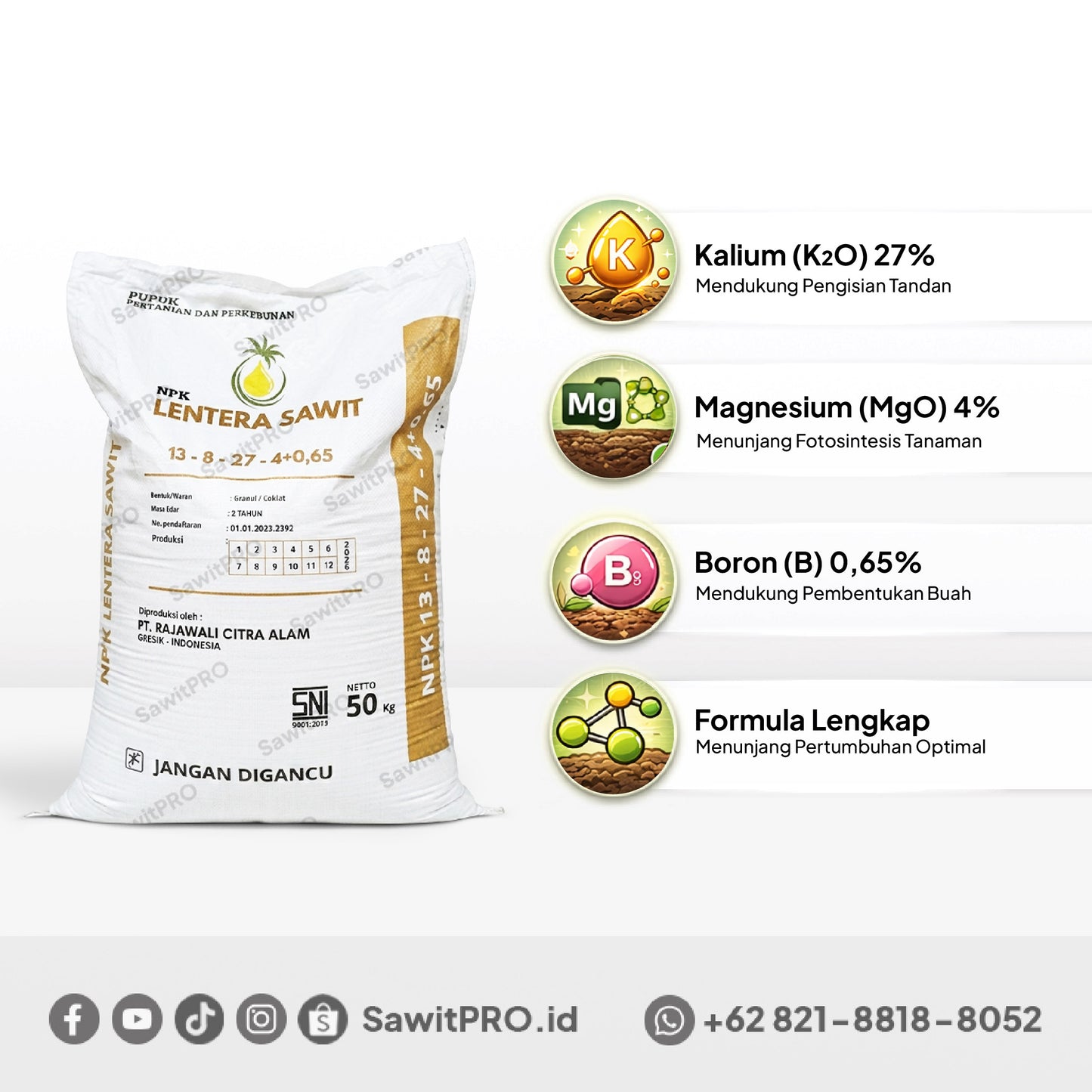 NPK Lentera Sawit 13-8-27-4+0.65 50kg (GROSIR)