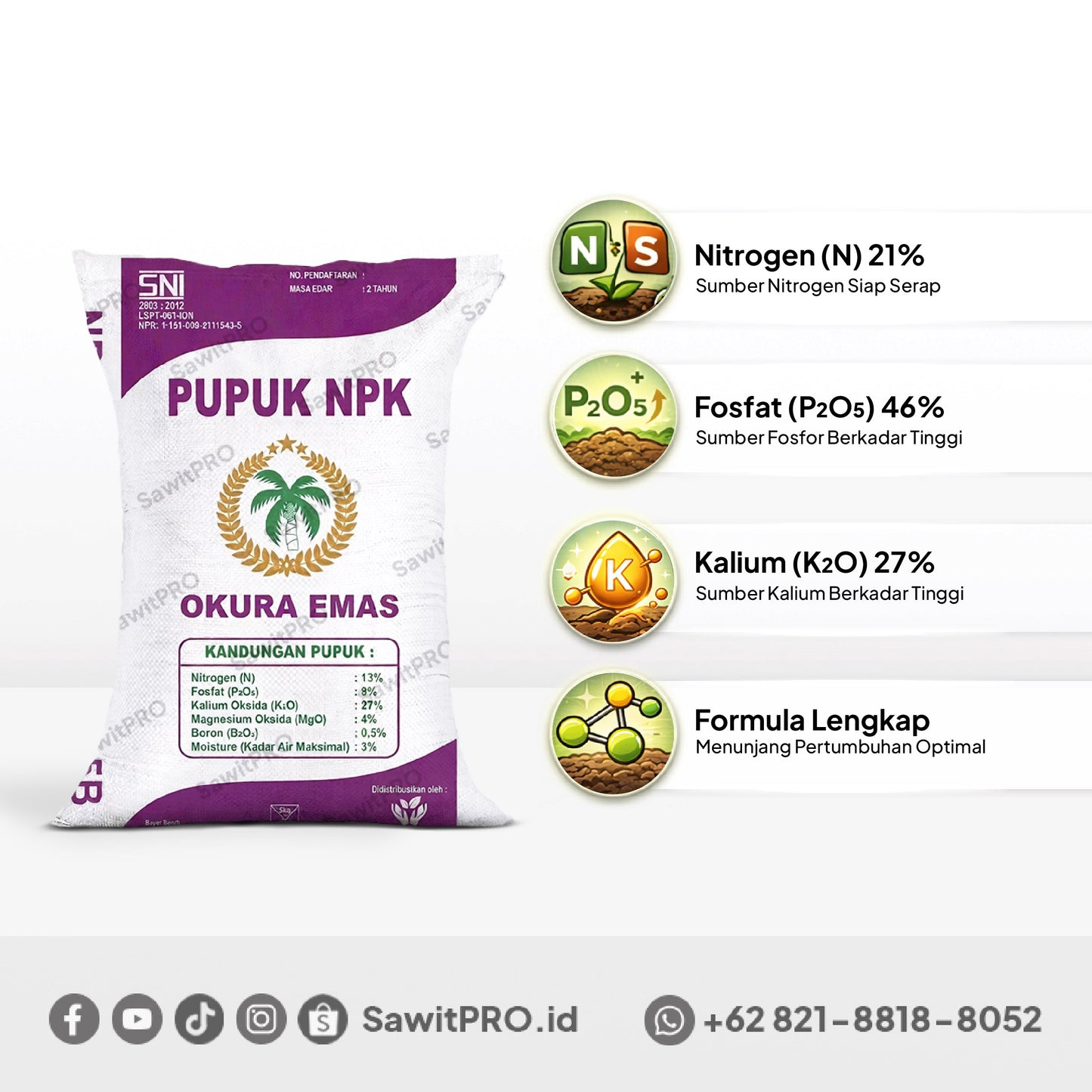 NPK Okura Emas 13-8-27-4 MGO+0.5B 50kg (GROSIR)