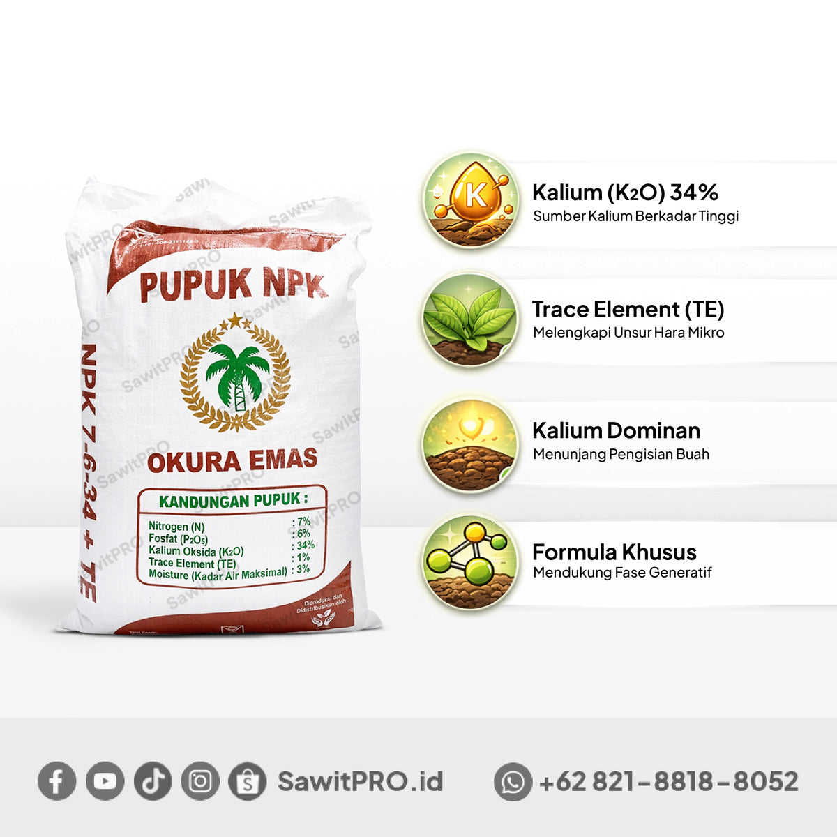 NPK Okura Emas 7-6-34+TE 50kg (GROSIR)