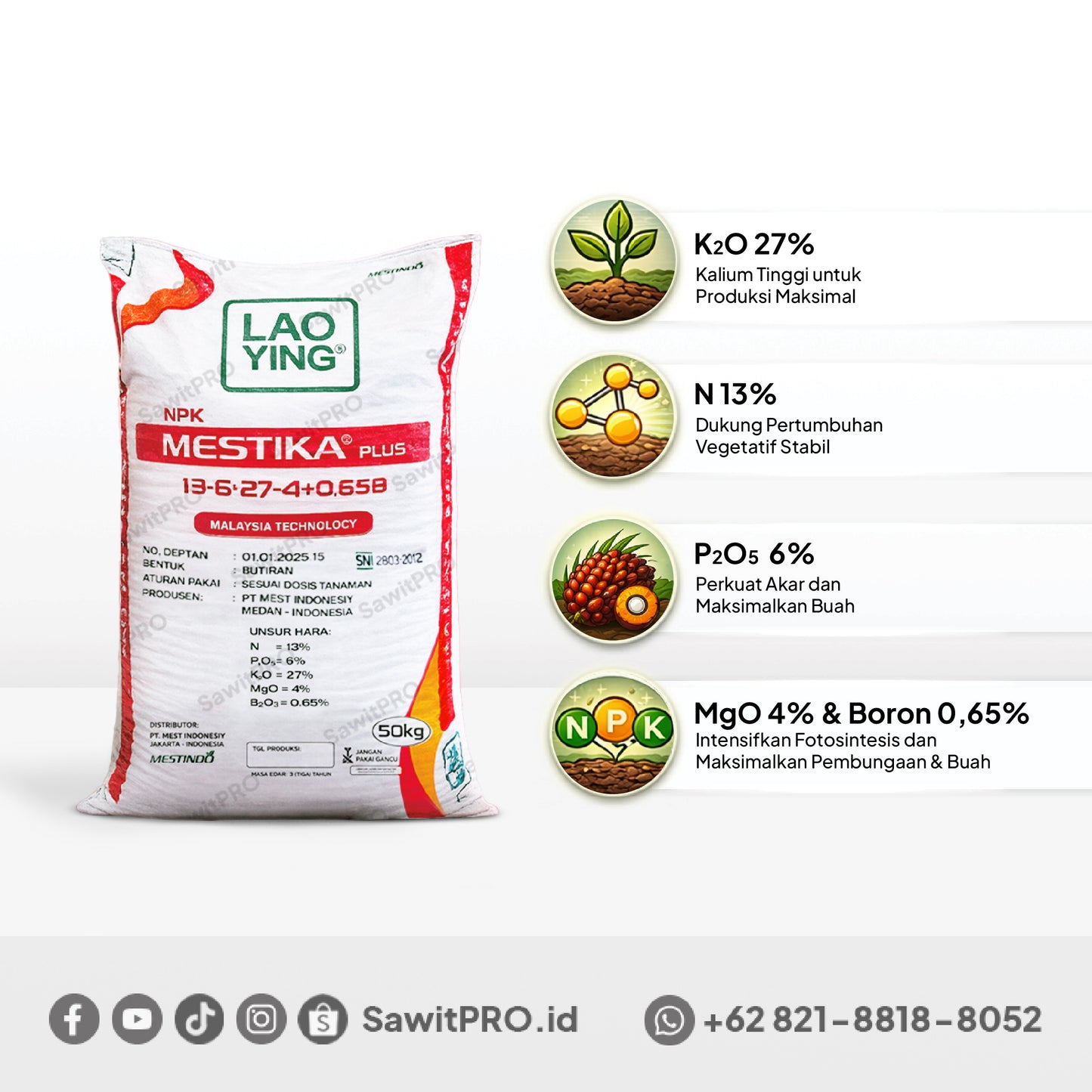NPK Mestika Plus 13-6-27-4+0.65B 50kg