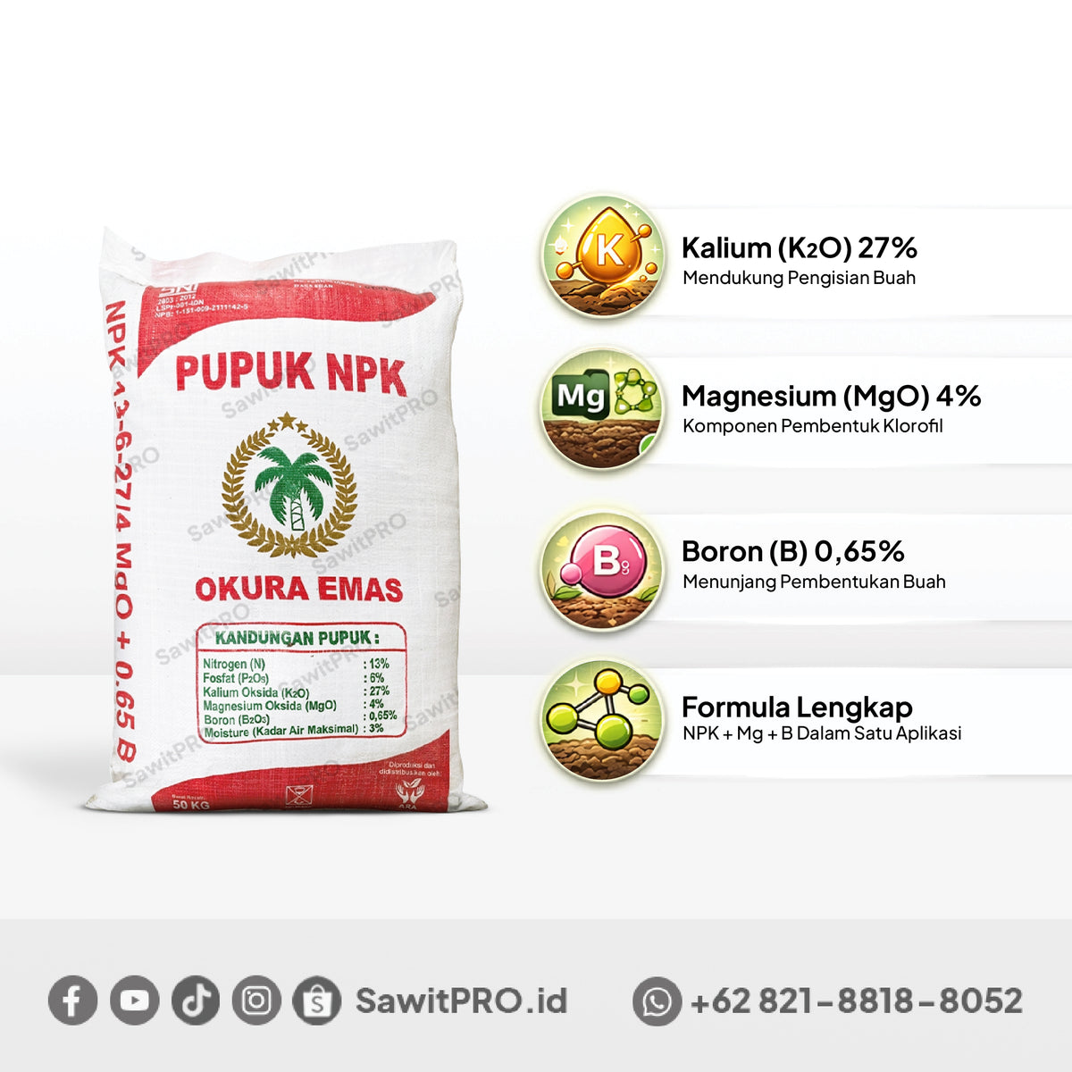 NPK Okura Emas 13-6-27-4 MGO+0.5B 50kg (GROSIR)